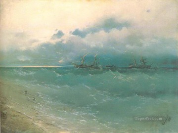 海の風景 Painting - イワン・アイヴァゾフスキー 荒海の日の出の船 1871 海景